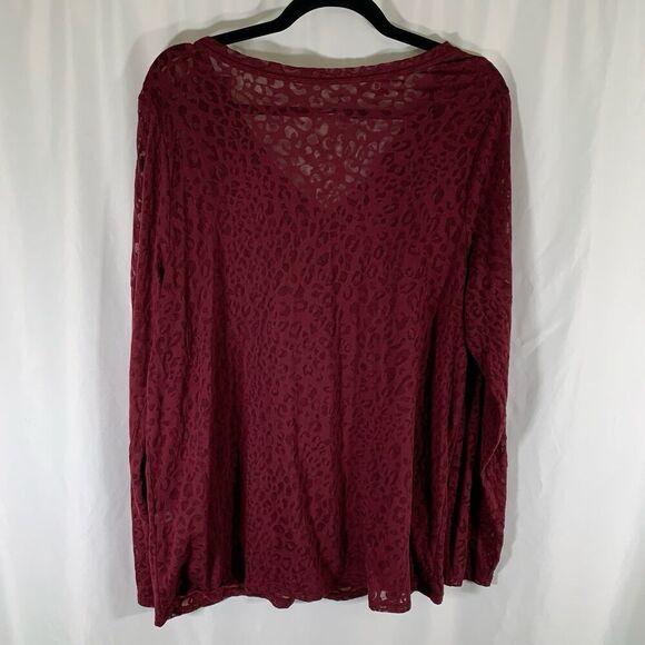 New Lane Bryant Blouse Womens 18 20 Red Semi Sheer Long Sleeve Vneck Lightweight - Picture 8 of 8